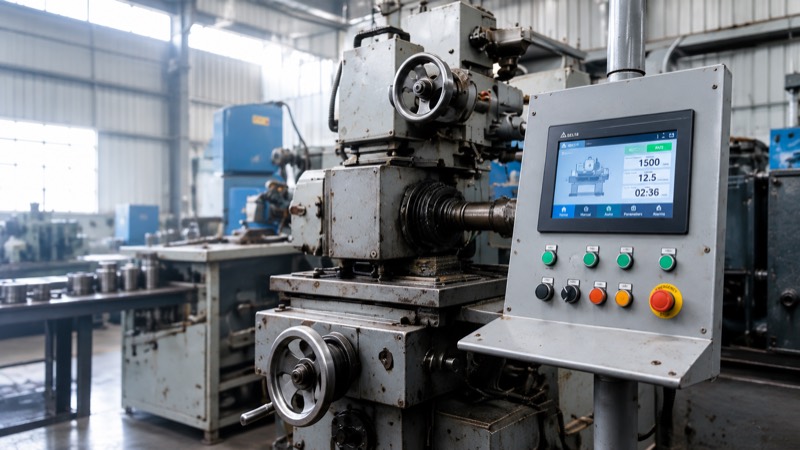 Grinding machine fitted with a Delta HMI and a new operator console after retrofitting